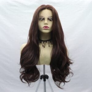 24-Inch Lace Front Long Wavy Synthetic Wig - Elegant Ombre Brown Body Wave for Women, Premium Matte Heat Resistant Fiber & Natural Looking