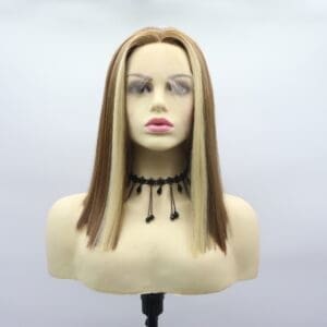 European and American cross-border wigs women's middle parting shoulder-length short straight bob headgear Bobwigs chemical fiber hand hook front lace headgear