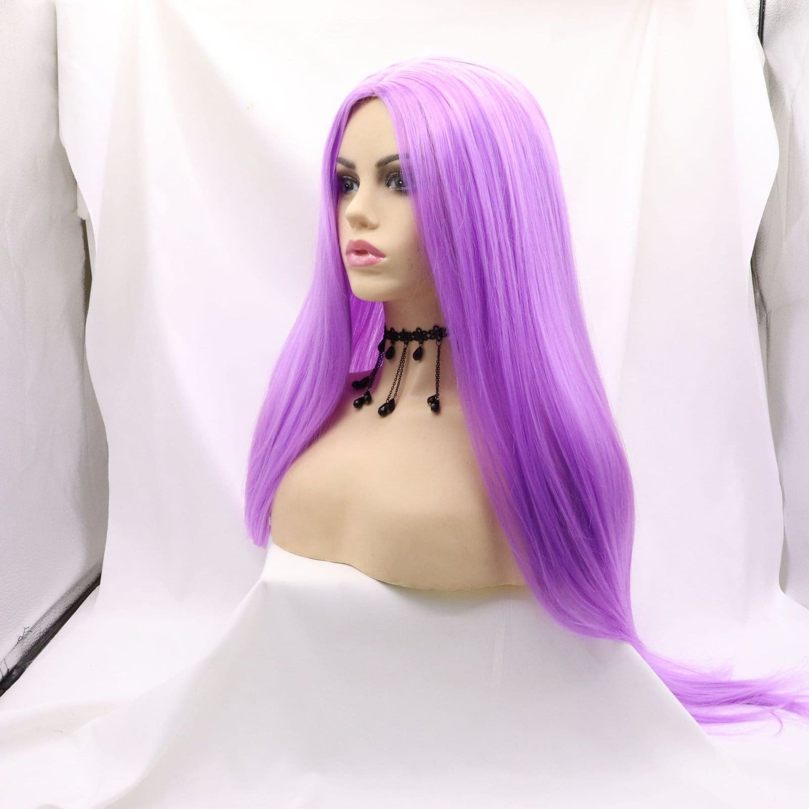 Purple high temperature silk chemical fiber women's wig middle part long hair straightening mechanism head cover cross-border foreign trade wigs manufacturers wholesale - Image 3