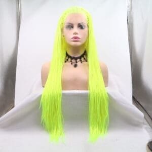 Fluorescent green front lace synthetic wig hip hop rock hand-woven three-strand braid