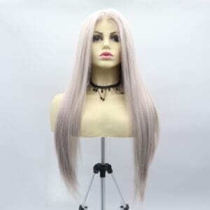 Premium 13*4 Lace Front Long Straight Wig - 24 Inch Sleek Ash Grey (4503) Synthetic Hair, Matte Heat Resistant Fiber, Realistic & No Plastic Shine