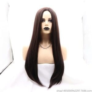 Factory direct sales matte high temperature silk chemical fiber mechanism wig female middle length straight hair daily full top head cover