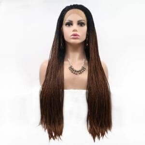 China wig factory straight hair gradient hand-knitted front lace chemical fiber handmade three-strand braid high temperature silk rose inner mesh headset