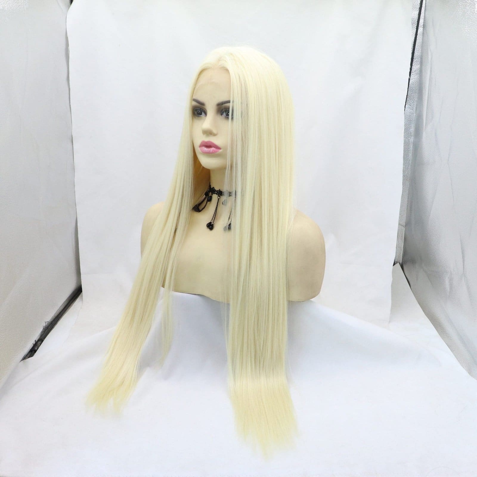 Hand hook lace chemical fiber wig 613# color medium parting length straight hair head cover, one piece drop shipping factory direct sales - Image 2