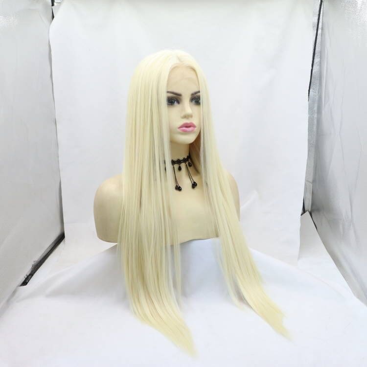 Hand hook lace chemical fiber wig 613# color medium parting length straight hair head cover, one piece drop shipping factory direct sales - Image 3