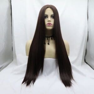 Qingdao factory direct sales front lace wig matte high temperature silk medium parting brown long straight hair natural daily head cover