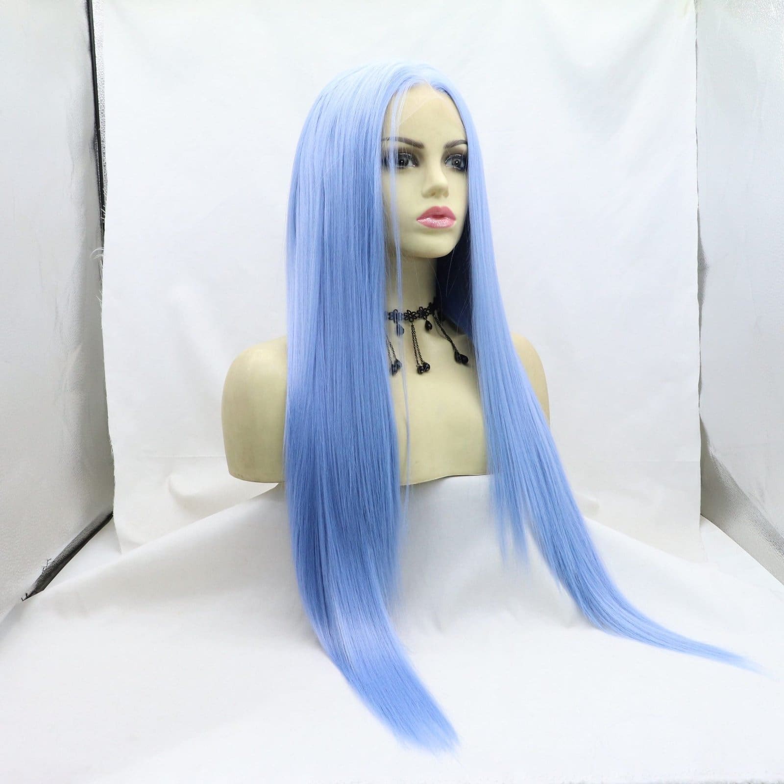 Hand hook front lace wig light blue two-dimensional anime cos chemical fiber long straight hair full top hood - Image 3