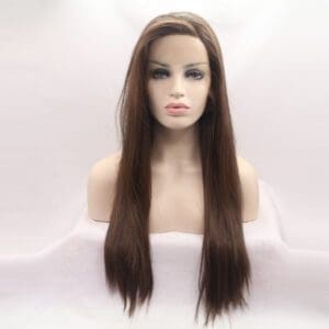 Qingdao front lace synthetic fiber wig matte high temperature silk brown long straight hair daily full women's head cover