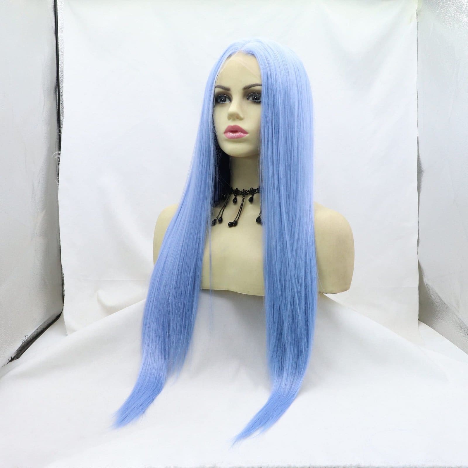 Hand hook front lace wig light blue two-dimensional anime cos chemical fiber long straight hair full top hood - Image 2