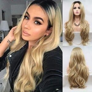 Matte high temperature silk gradient gold chemical fiber front lace wig women's hair set one piece drop shipping