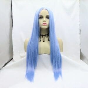 Hand hook front lace wig light blue two-dimensional anime cos chemical fiber long straight hair full top hood